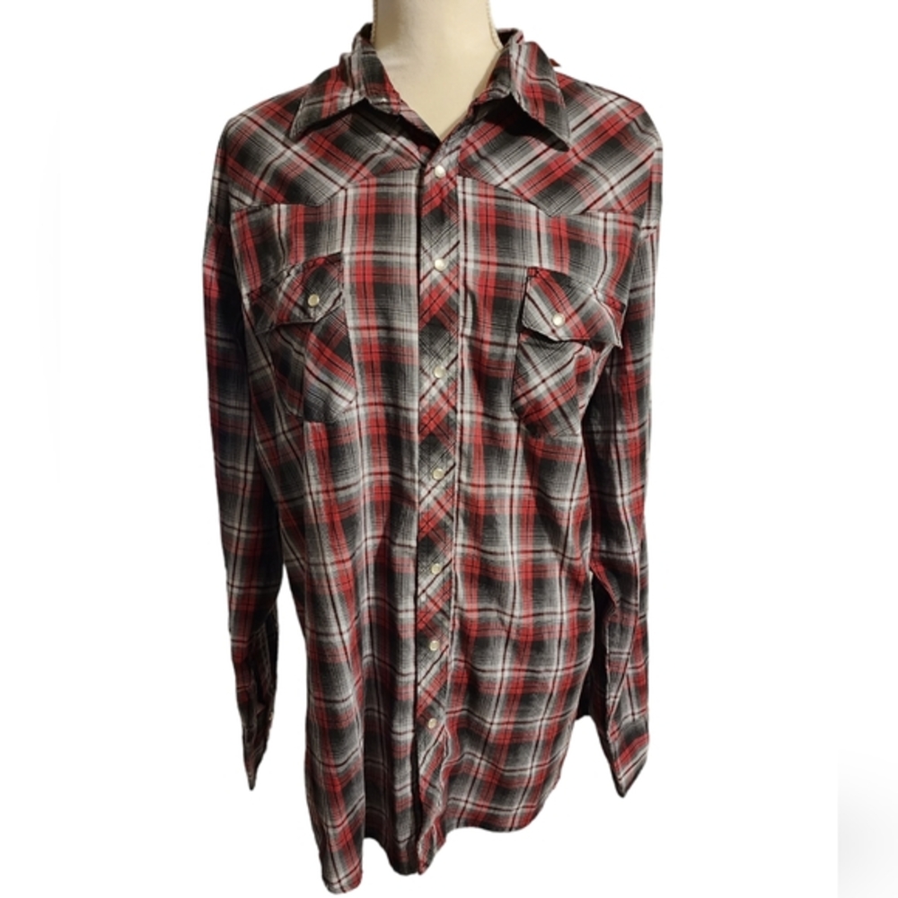 Wrangler Wrancher plaid‎ pearl snap shirt